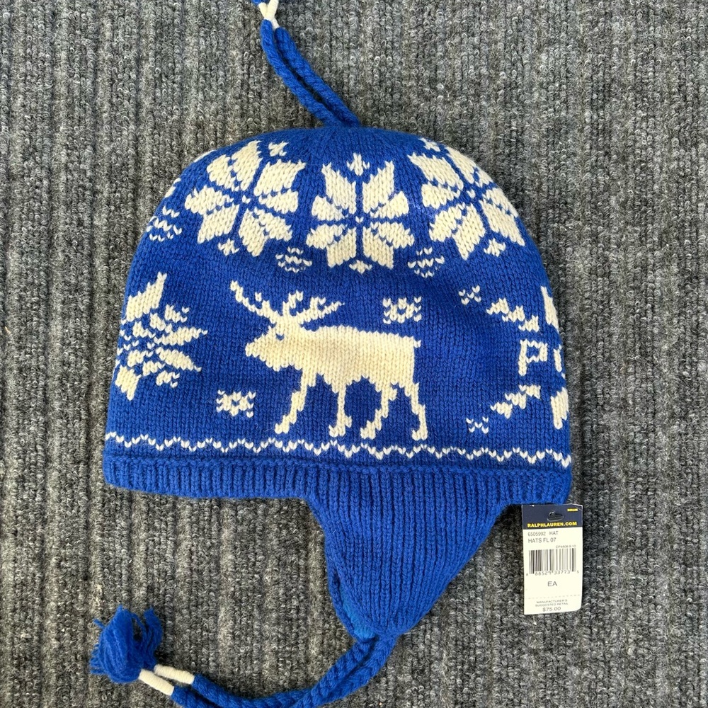 Polo Ralph Lauren Blue and White Knit Hat